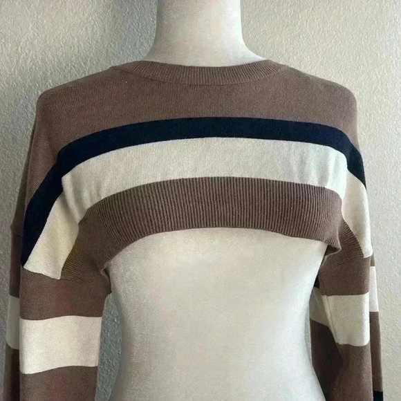 Long-Sleeve Sweater Sweaters for Women Trendy Stripe Pattern Super‎ Crop Sweater - Picture 4 of 8